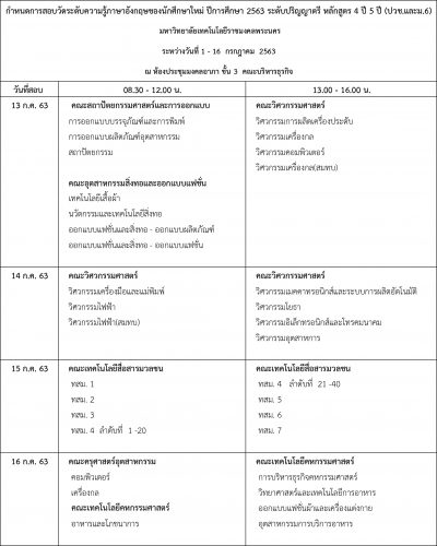 กำหนดการสอบวัดระดับความรู้ภาษาอังกฤษ – มหาวิทยาลัยเทคโนโลยีราชมงคลพระนคร กำหนดการสอบวัดระดับความรู้ภาษาอังกฤษ – มหาวิทยาลัยเทคโนโลยีราชมงคลพระนคร